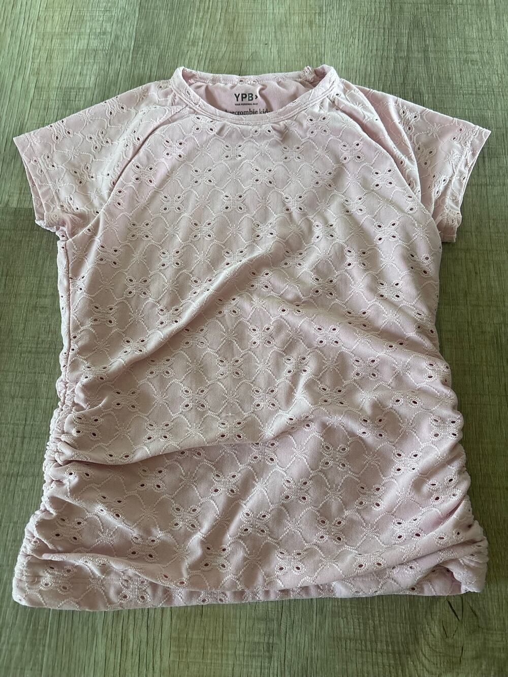 Abercrombie Kids YPB Pink Eyelet Active Top Girls Size 7/8 Ruched Performance